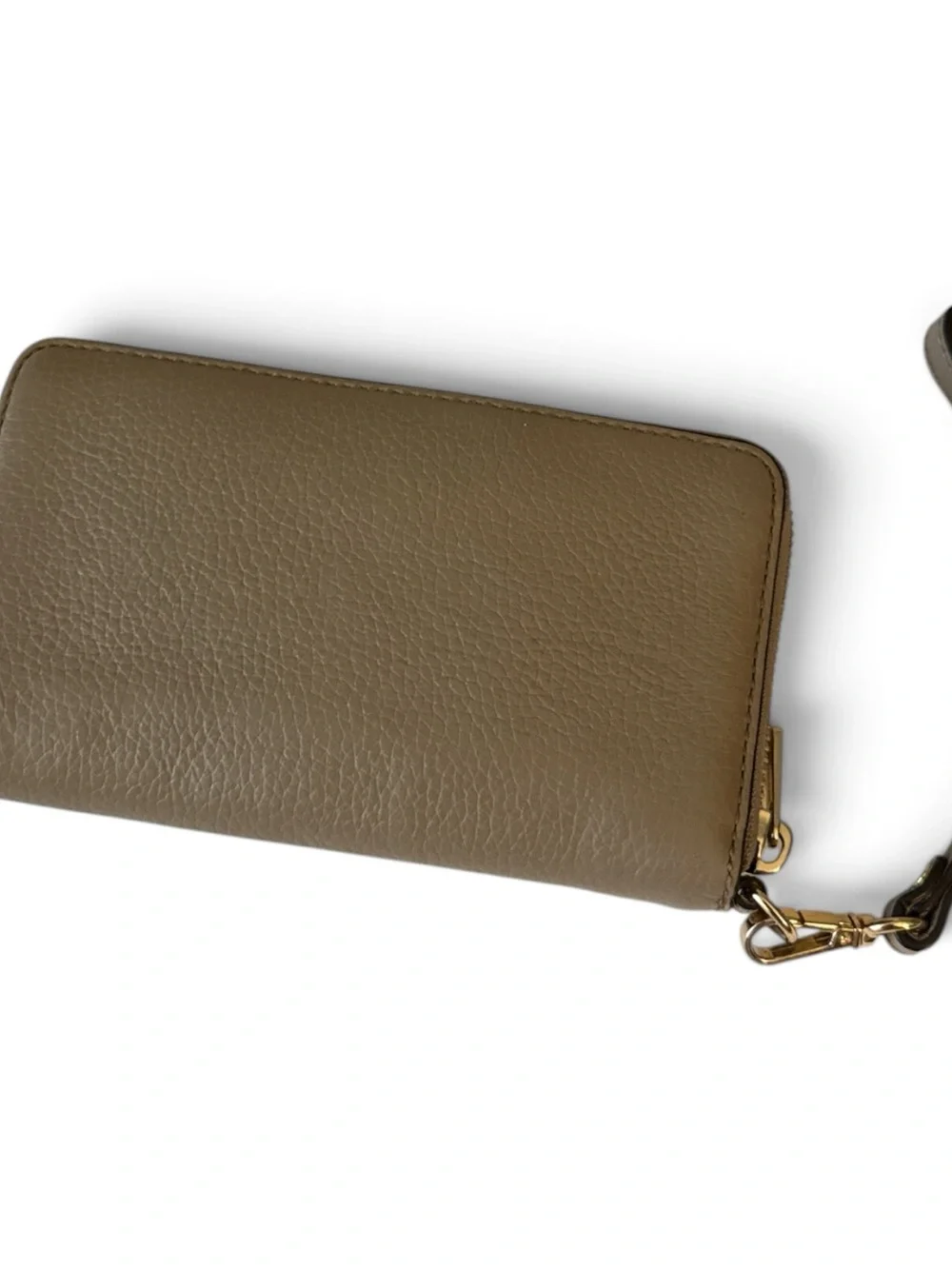 Michael Kors Olive Leather Zip Wristlet with Gold MK Medallion